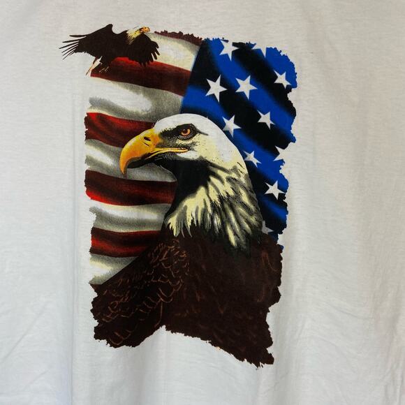 Vintage Single Stitch Bald Eagle American Flag T Shirt Made in USA - Adult XL - Picture 2 of 4
